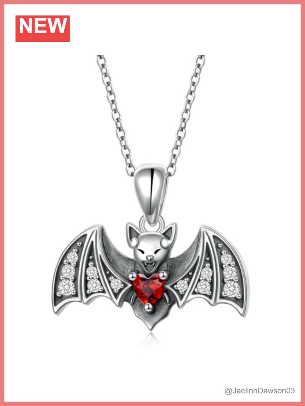 925 Sterling Silver Bat Necklace Cubic Zirconia Pendant
